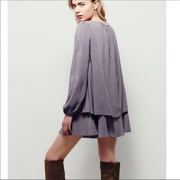 New Free People Made In Philadelphia Beck Long Sleeve Mini Dress $128 XS Gray - Picture 3 of 3